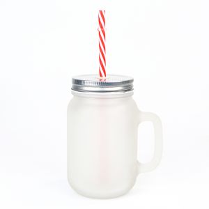 CALCA 36 Packs 12oz Sublimation Frosted Glass Mason Jar Cup with Handle, Metal Lids & Plastic Straws