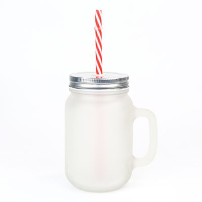 CALCA 36 Packs 12oz Sublimation Frosted Glass Mason Jar Cup with Handle, Metal Lids & Plastic Straws